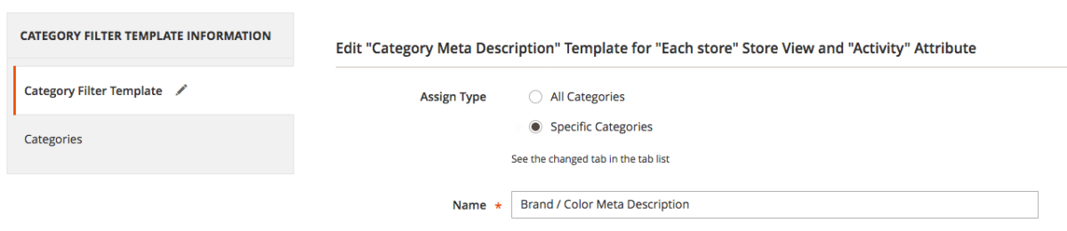 Selecting categories in SEO templates for layered navigation pages in Magento