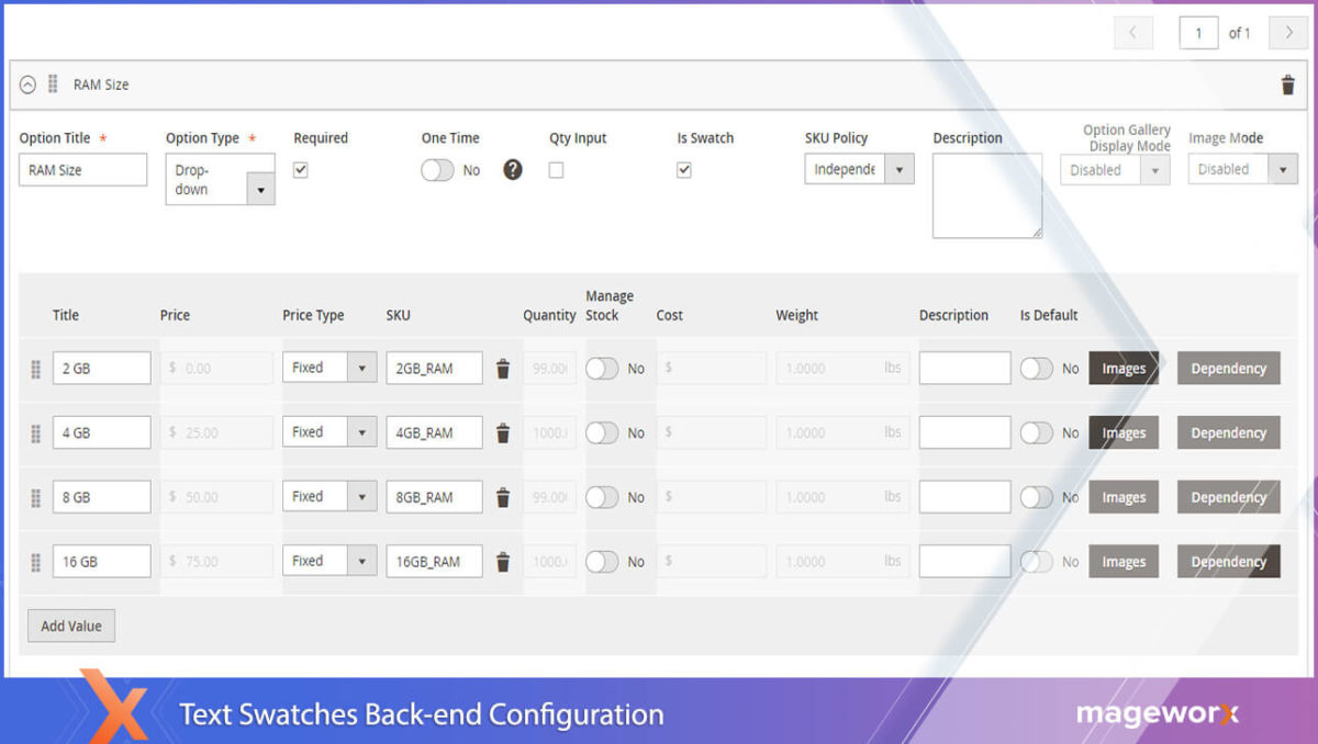 Advanced Product Options - text swatches (backend)