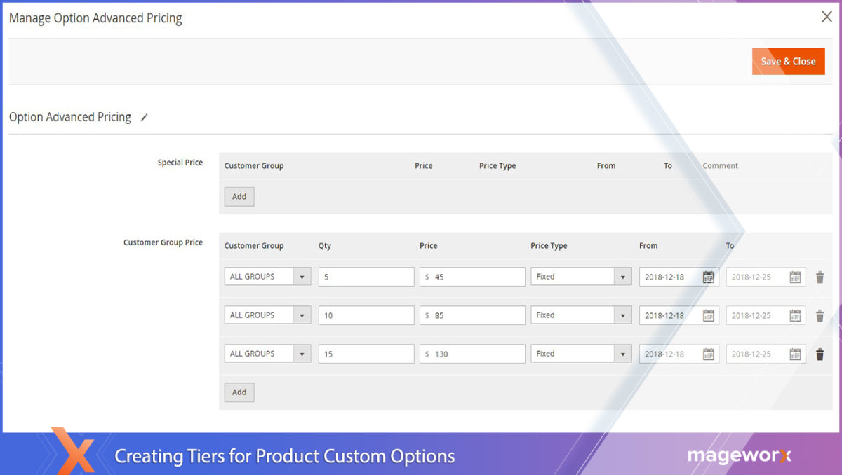 Magento 2 tier prices for product options