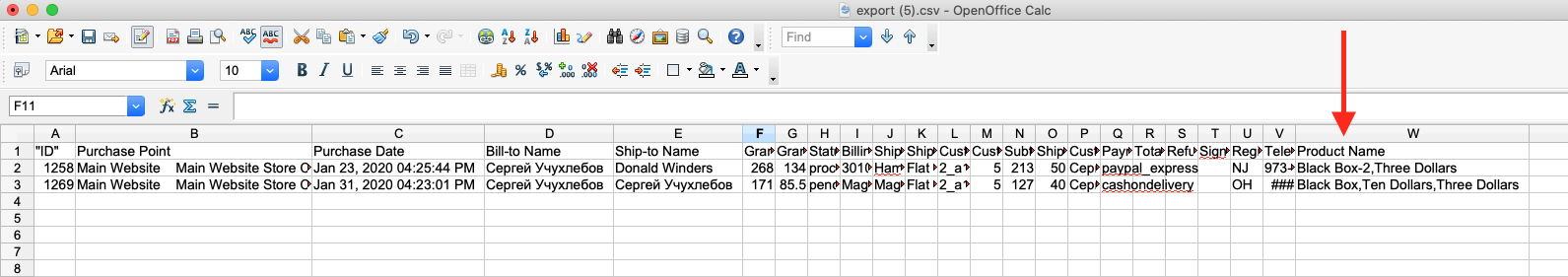 And here is the result of the export (CSV):
