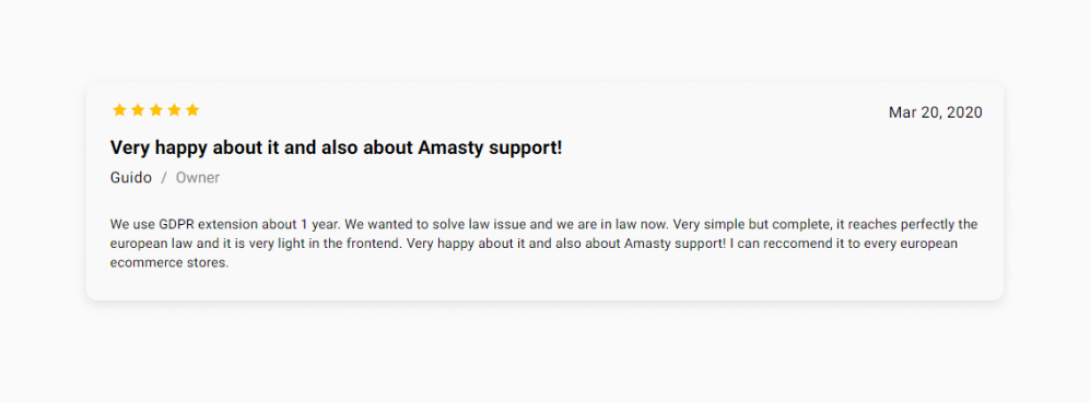 customer review of Amasty GDPR extension