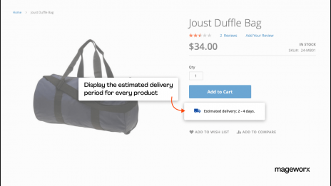 Estimated shipping date display on the product pages