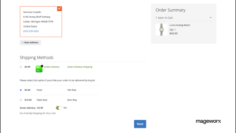 Magento 2 Green Delivery extension: delivery option on checkout