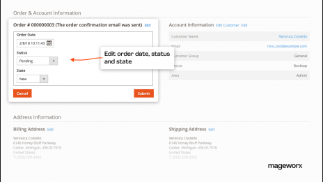 Manage order with ease - edit order date, status, and state