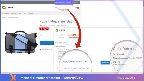 Personal Customer Discount extension for Magento 2 - frontend view,Personal Customer Discount module for Magento 2 - Enterprise Edition functionality,Personal Customer Discount addon for Magento 2 - backend view,