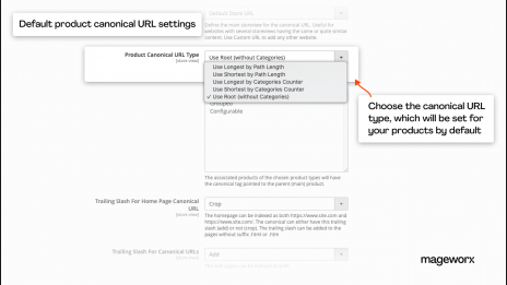 Default canonical URL settings for Magento 2 product pages