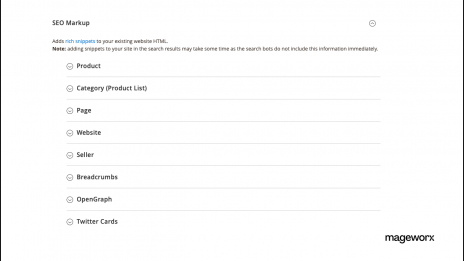 SEO markup setup by the Mageworx SEO Suite Ultimate extension