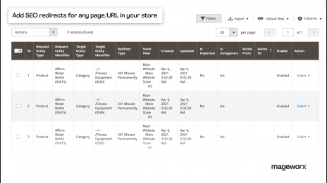 Magento 2 SEO redirects functionality