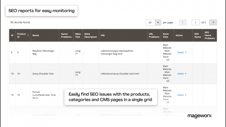 Magento 2 SEO reports functionality