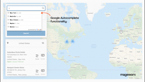 Google Autocomplete functionality that the Magento Store Locator extension adds