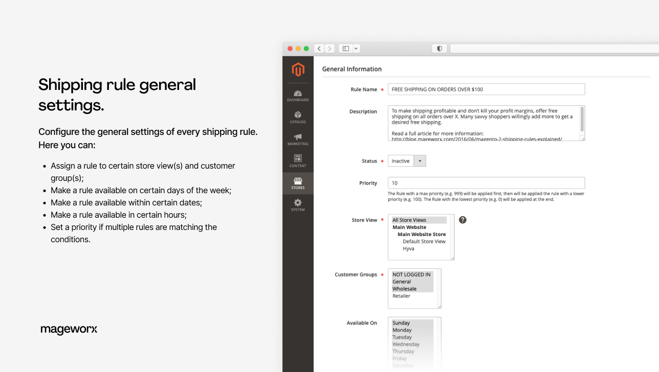 general settings of magento shipping rule