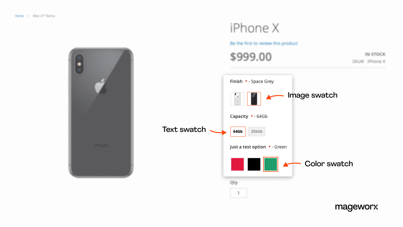 Magento custom option: text, image, and color swatches