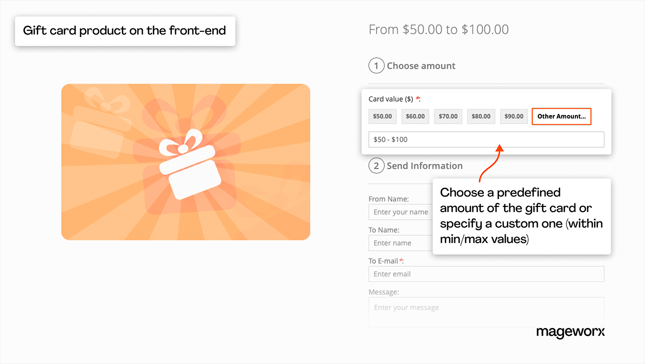 Predefined amounts setup for Webtex gift cards