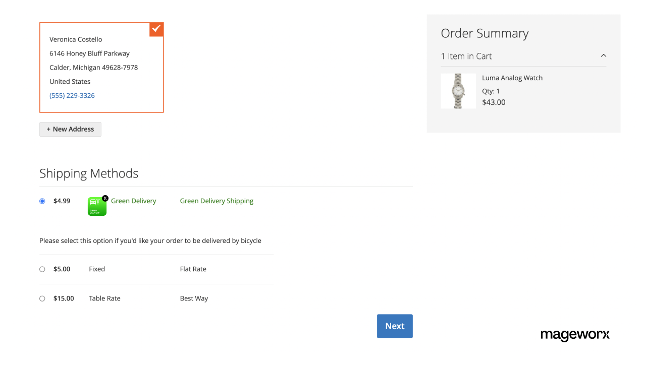 Magento 2 Green Delivery extension: delivery method on checkout