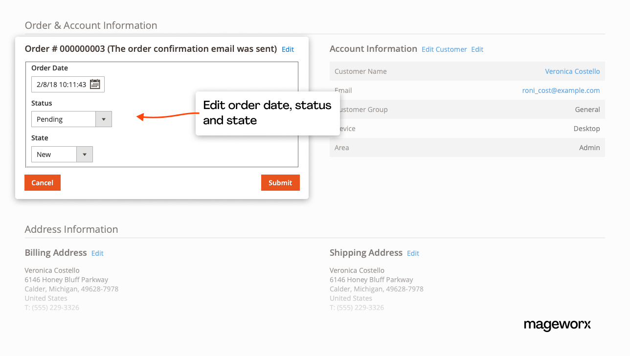 Manage order with ease - edit order date, status, and state