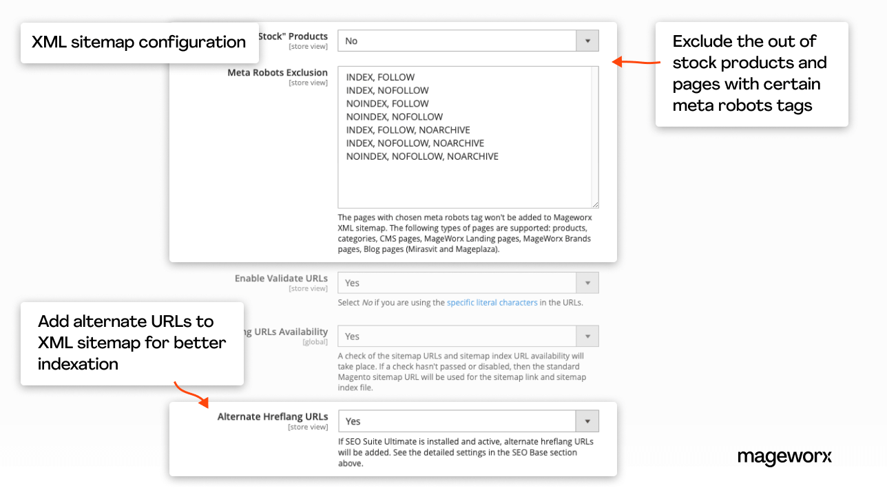 Ability to exclude out of stock products from meta robots tags
