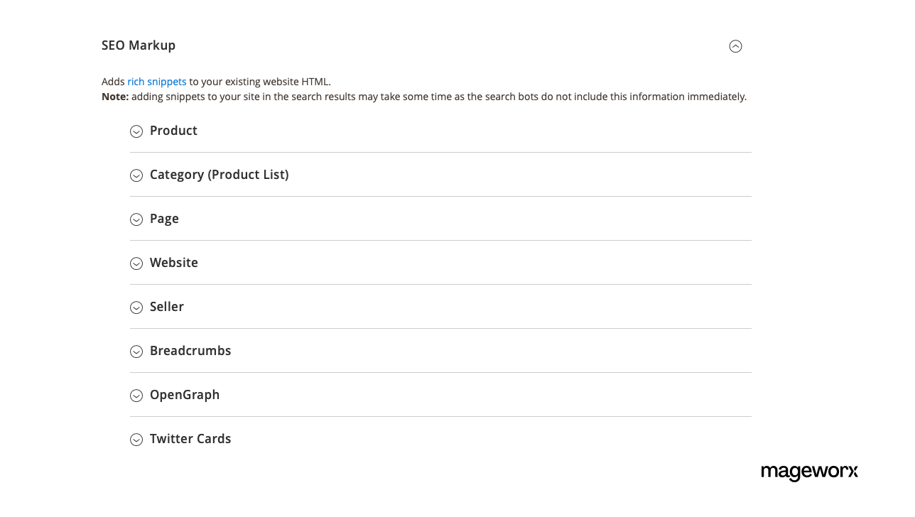 SEO markup setup by the Mageworx SEO Suite Ultimate extension