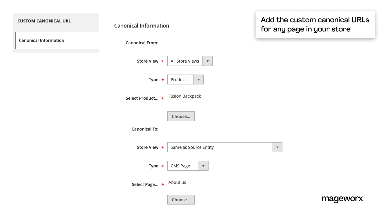 Ability to add custom canonical URLs to any Magento page