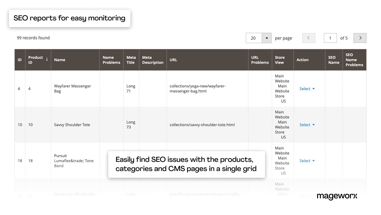 Magento 2 SEO reports functionality