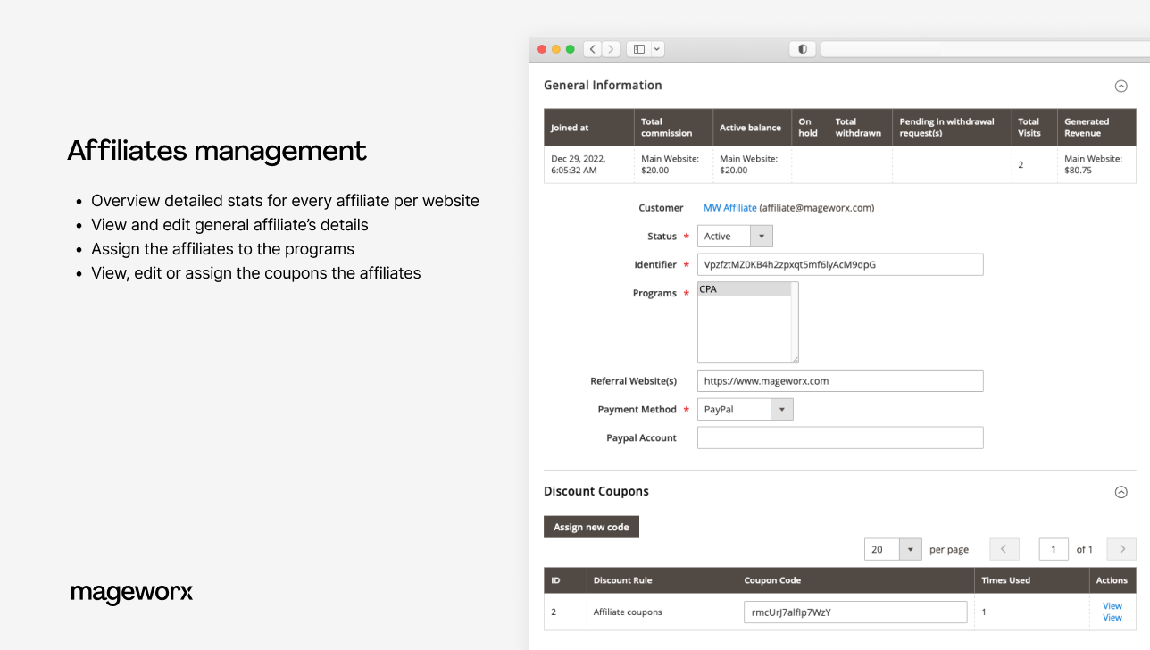 affiliates management with magento 2 affiliate extension