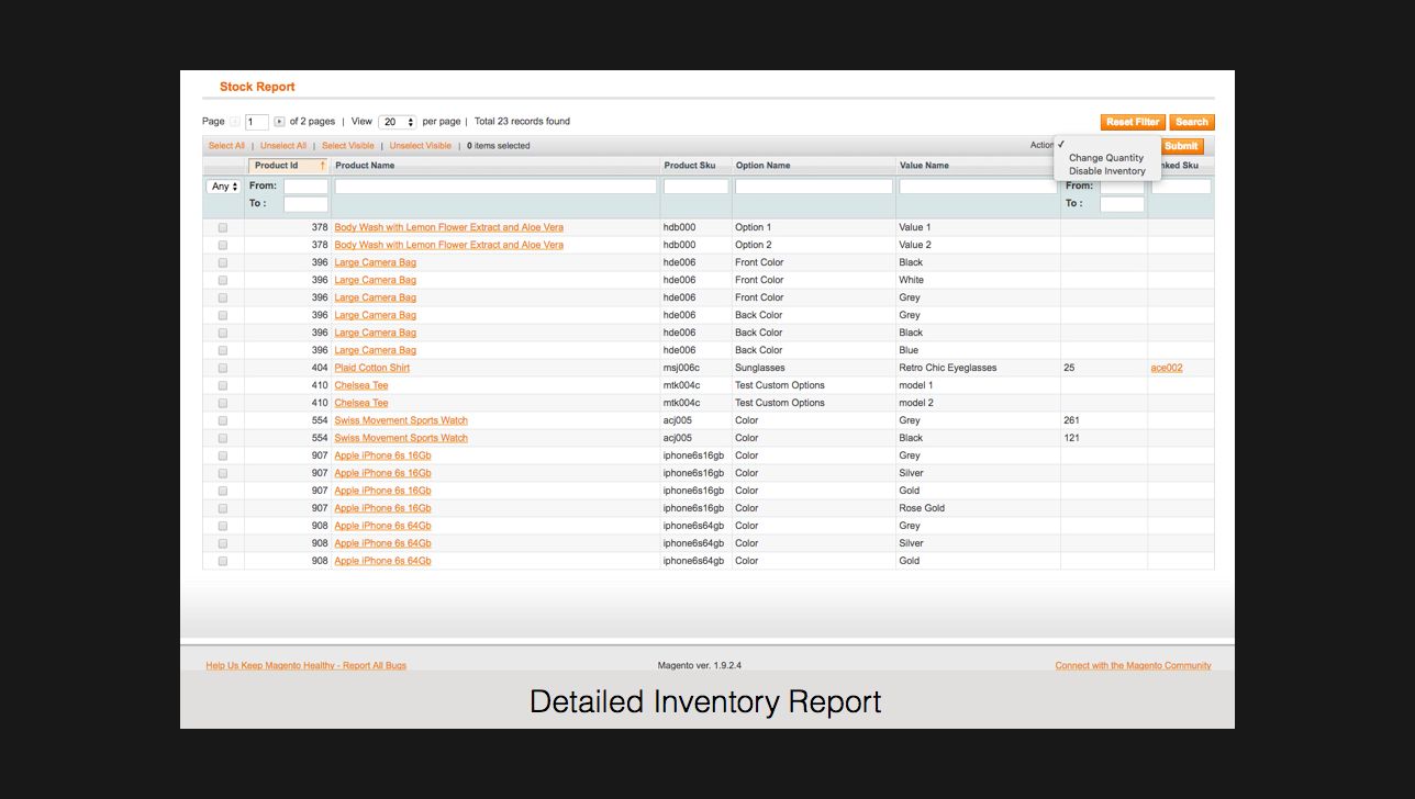 magento inventory report