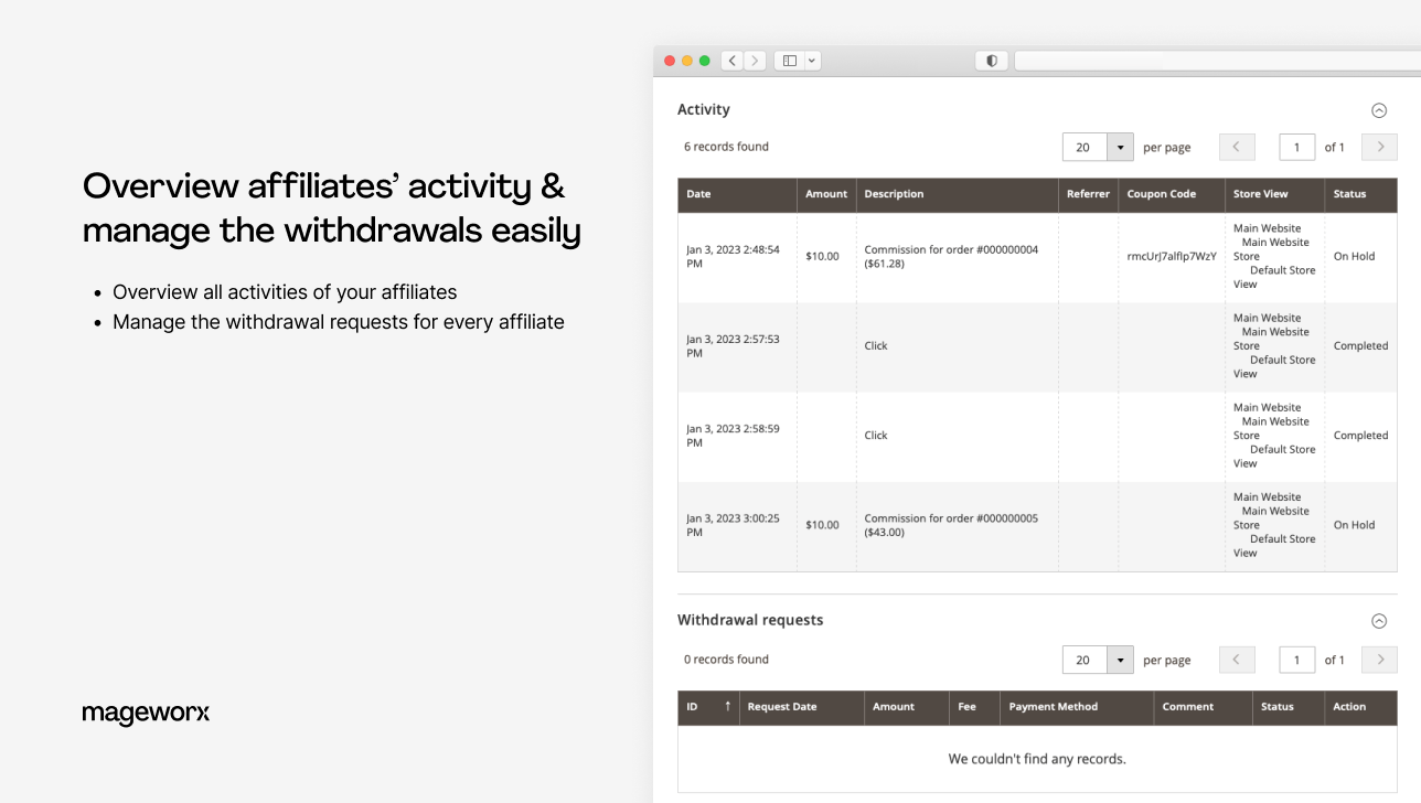 magento 2 affiliate withdrawals management