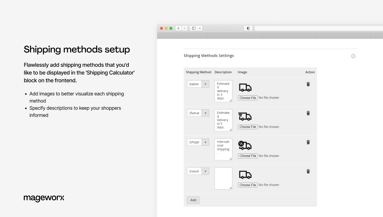 shipping methods setup by delivery cost calculator