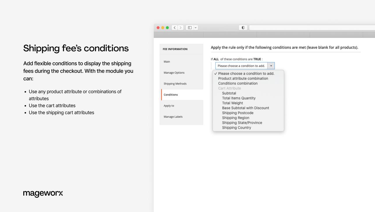 shipping fee conditions in magento