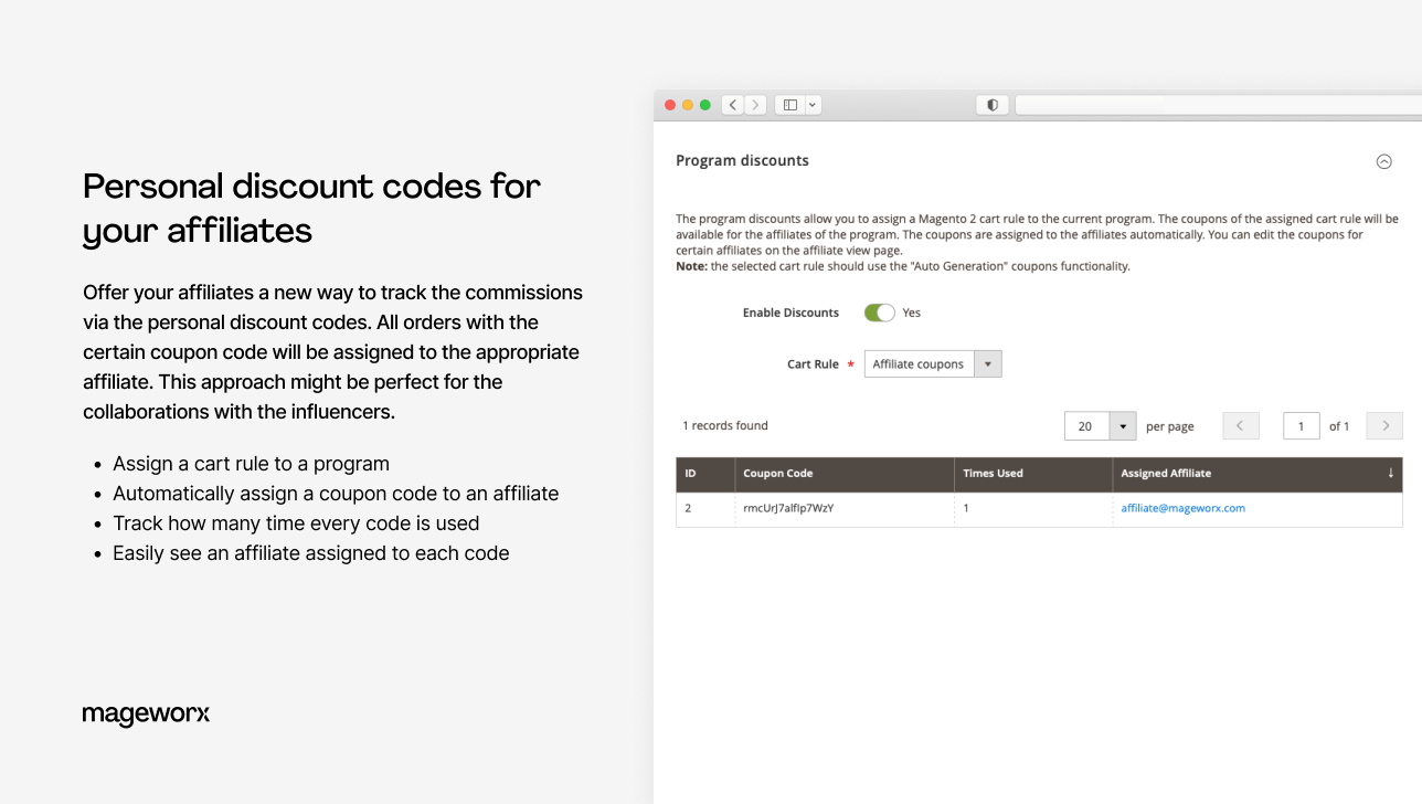 personal discount codes for magento 2 affiliates