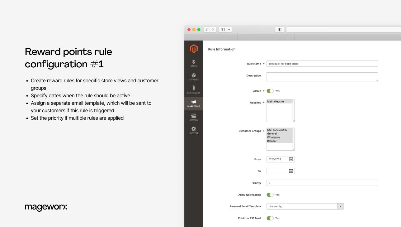 rules configuration for reward points system magento
