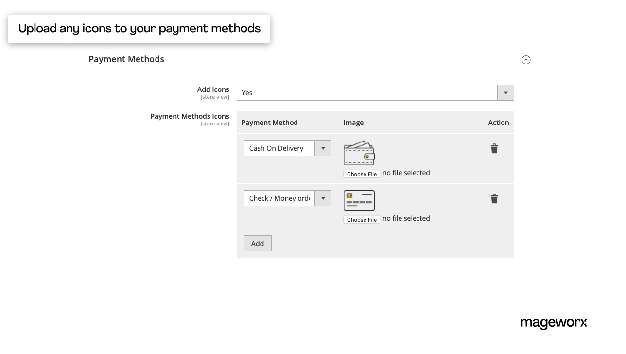 Payment methods' icons upload for Magento 2 One Page Checkout