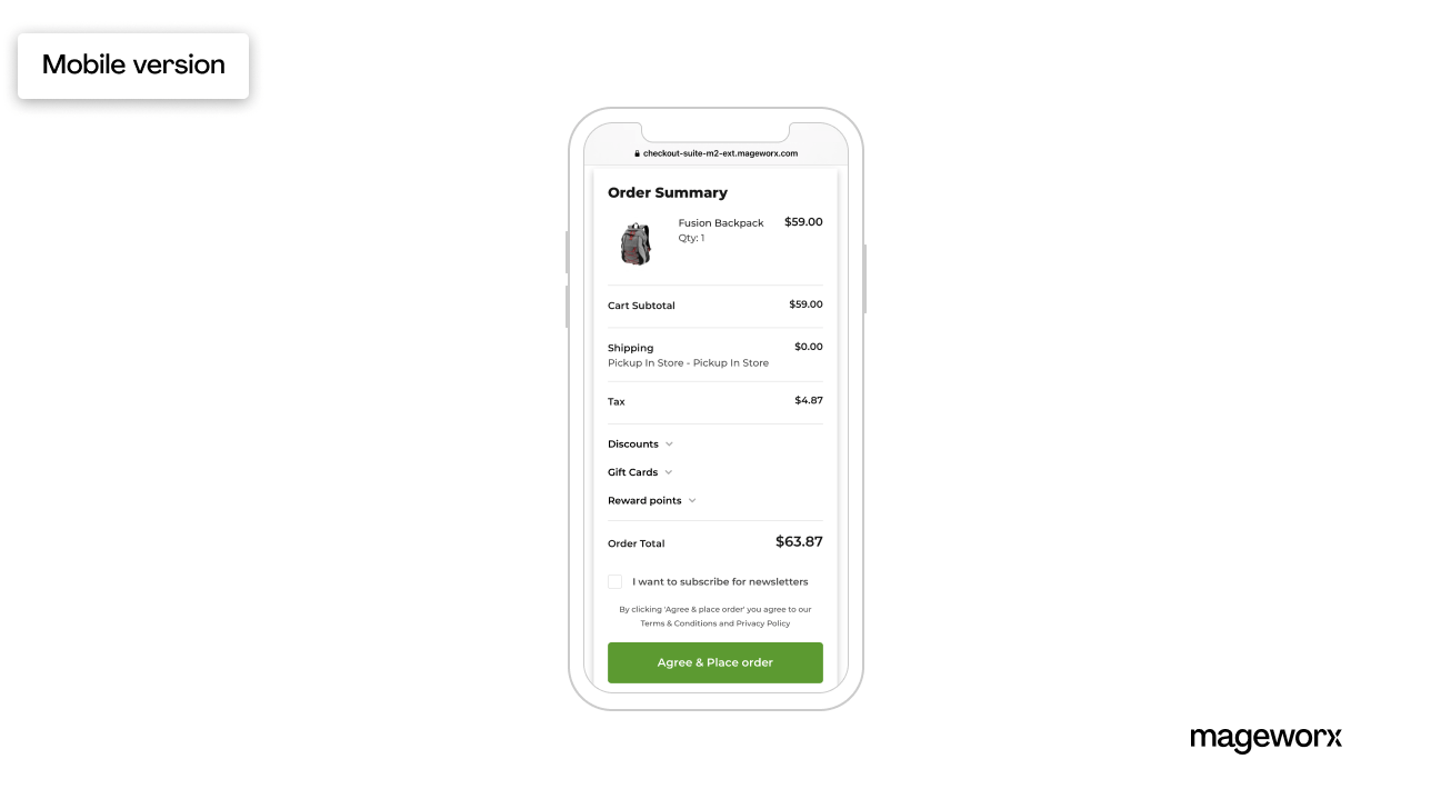 Mobile view of the Magento 2 One Page Checkout extension