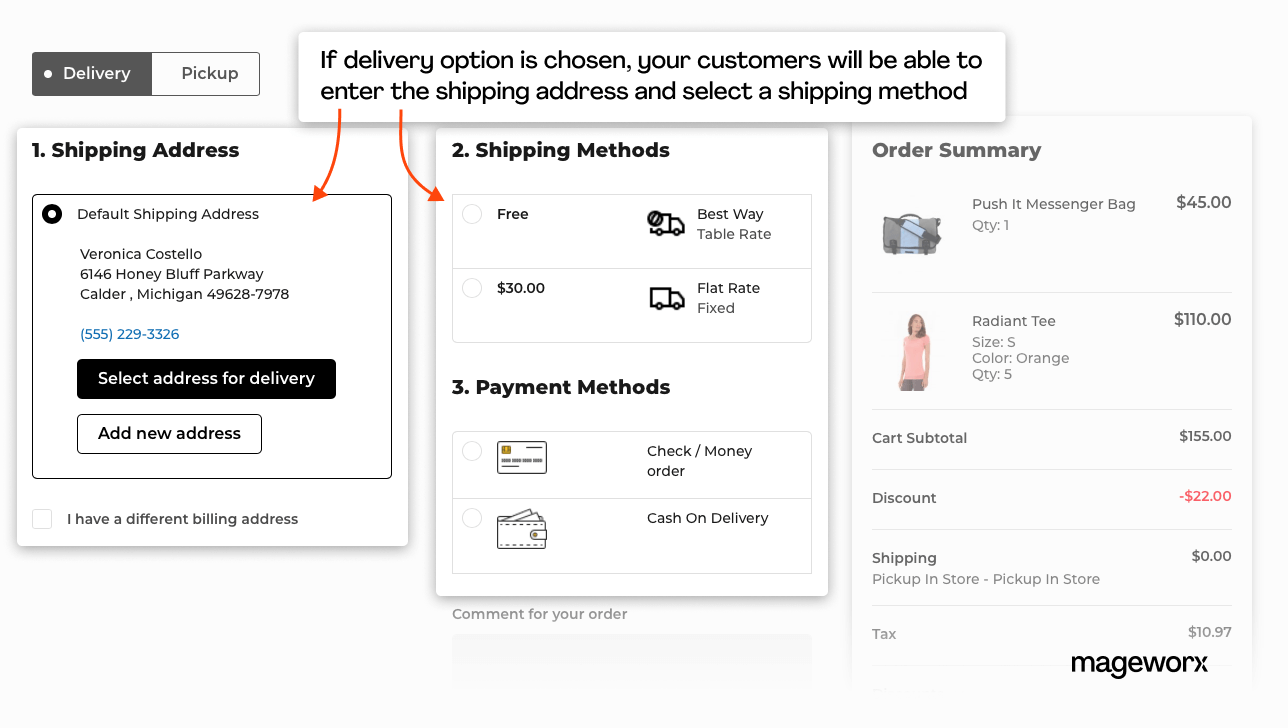 Magento one page checkout flow if delivery is selected