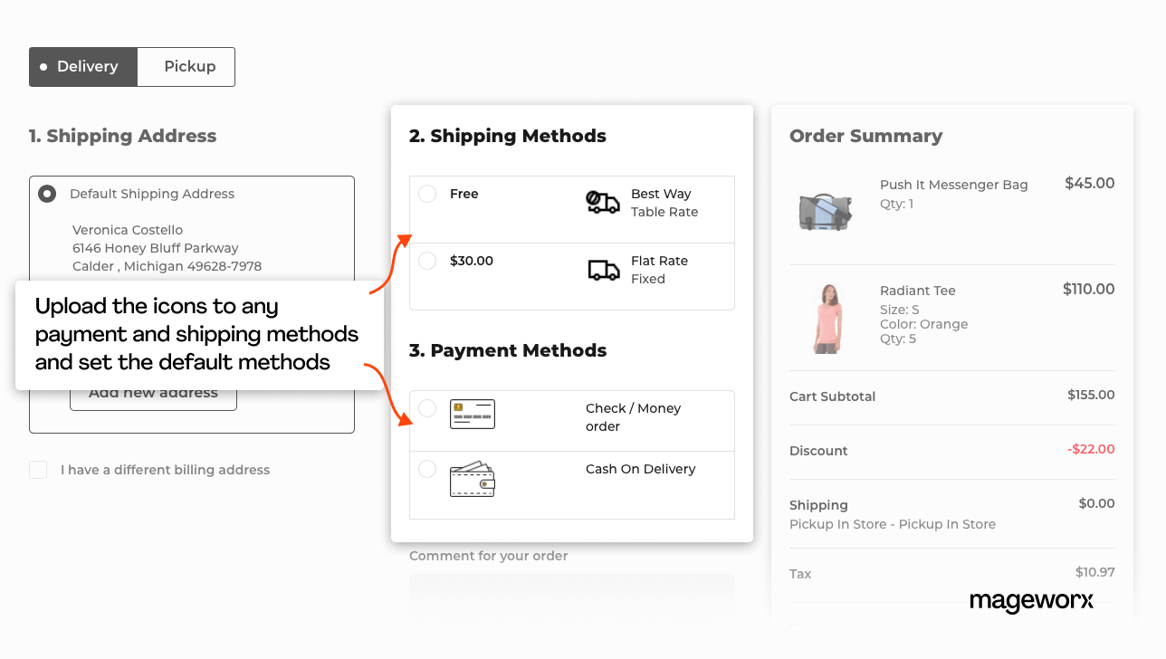 Icons upload for any payment and shipping method that Magento One Step Checkout extension adds