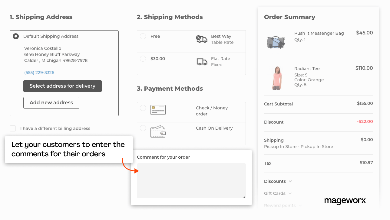 Comments field at Magento 2 one step checkout