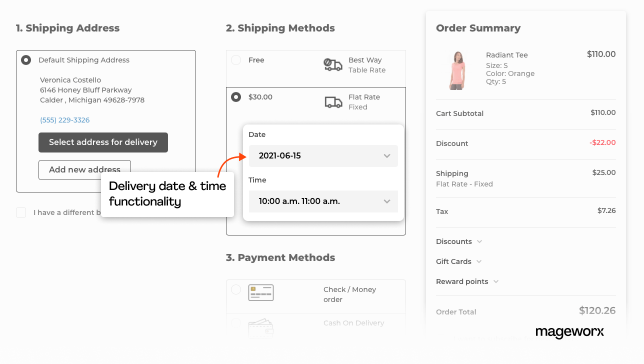 Delivery date and time functionality on Magento checkout page
