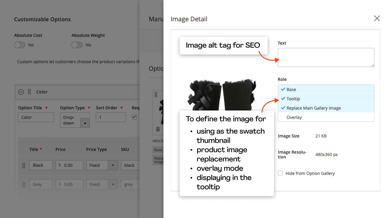 Image alt tags to improve product Options SEO
