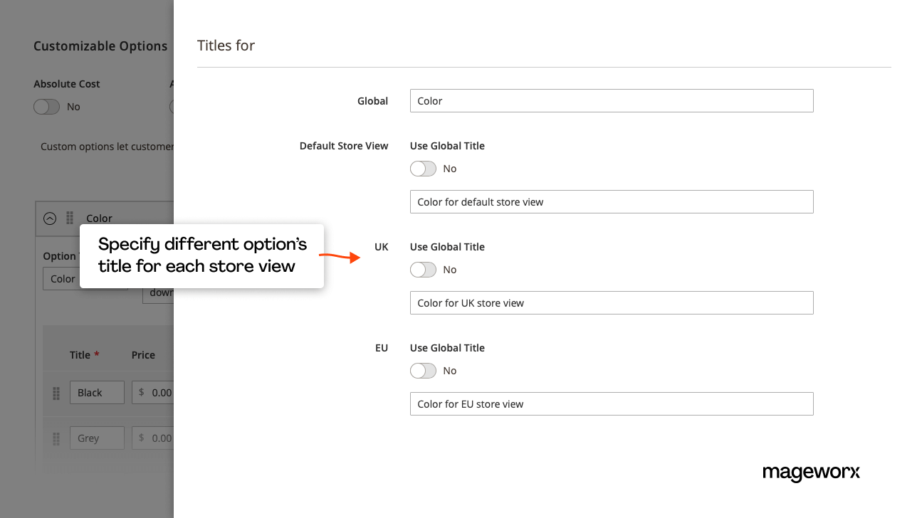 Different product option titles for different store views