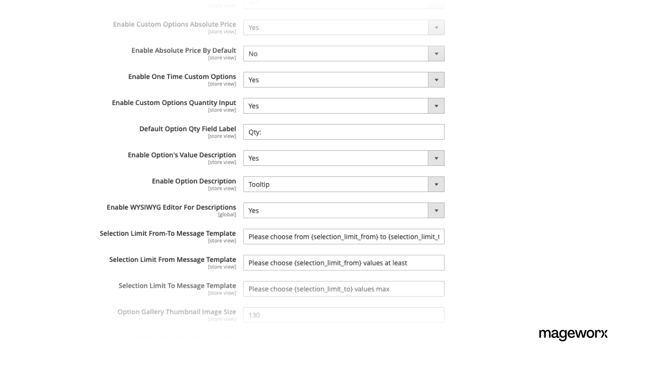 Back-end configurations of Magento custom option