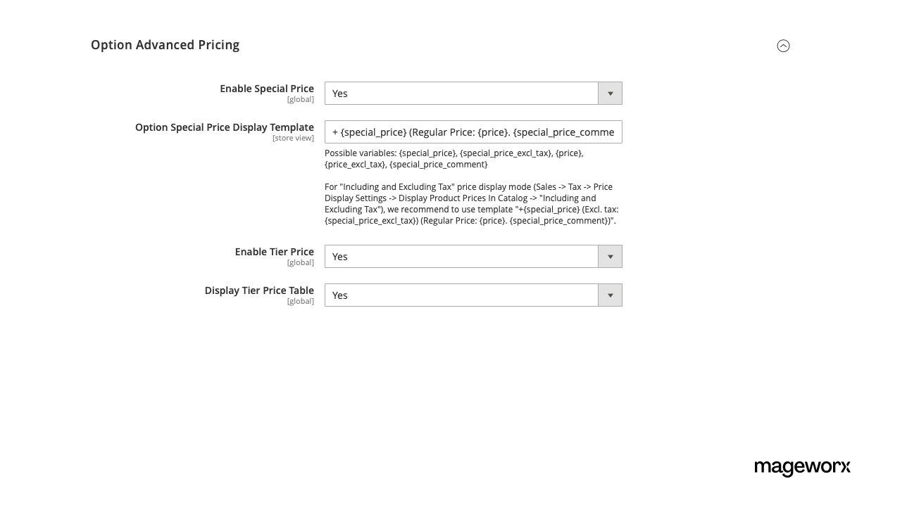 Advanced option pricing in Magento