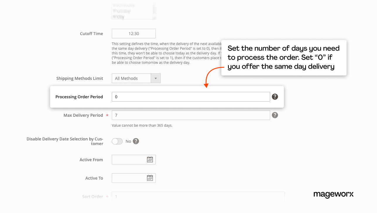 Setting up order processing period for the time slot delivery