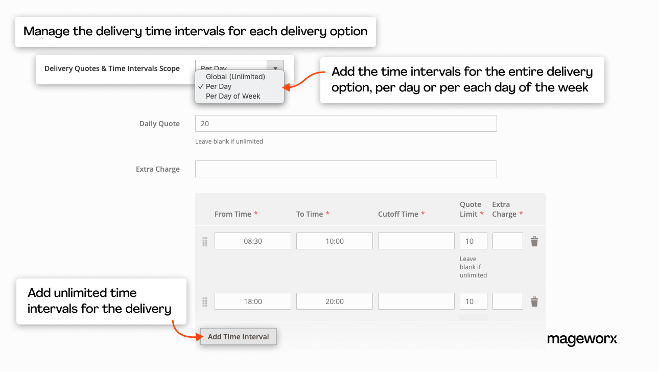 Mageworx Delivery Date: delivery time intervals management