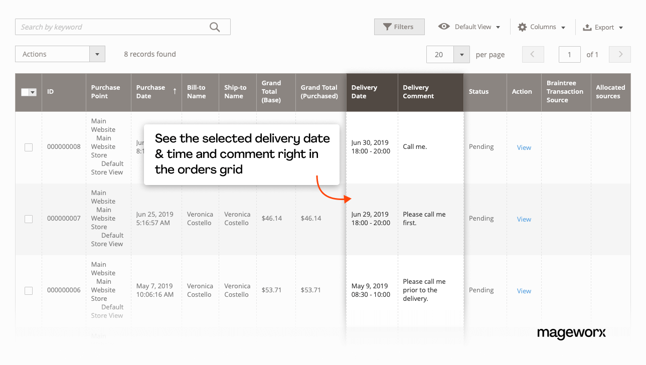 Convenient overview of time slot delivery in the Magento 2 orders grid