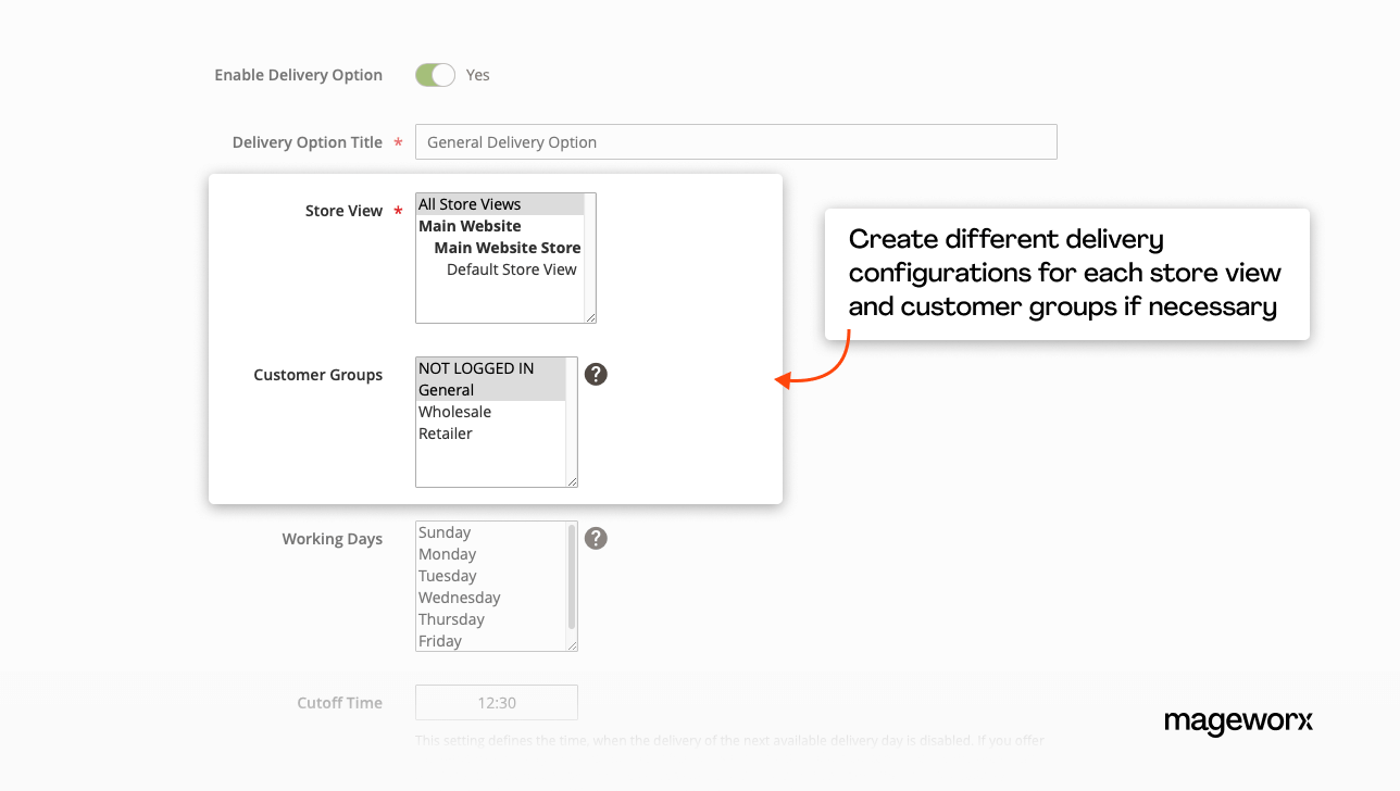 Different time slot delivery for different store views