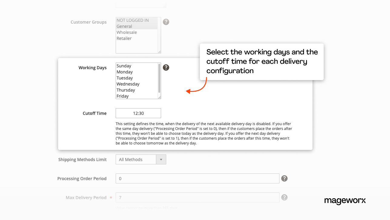 Ability to specify the cutoff time and working days for the estimated date of delivery