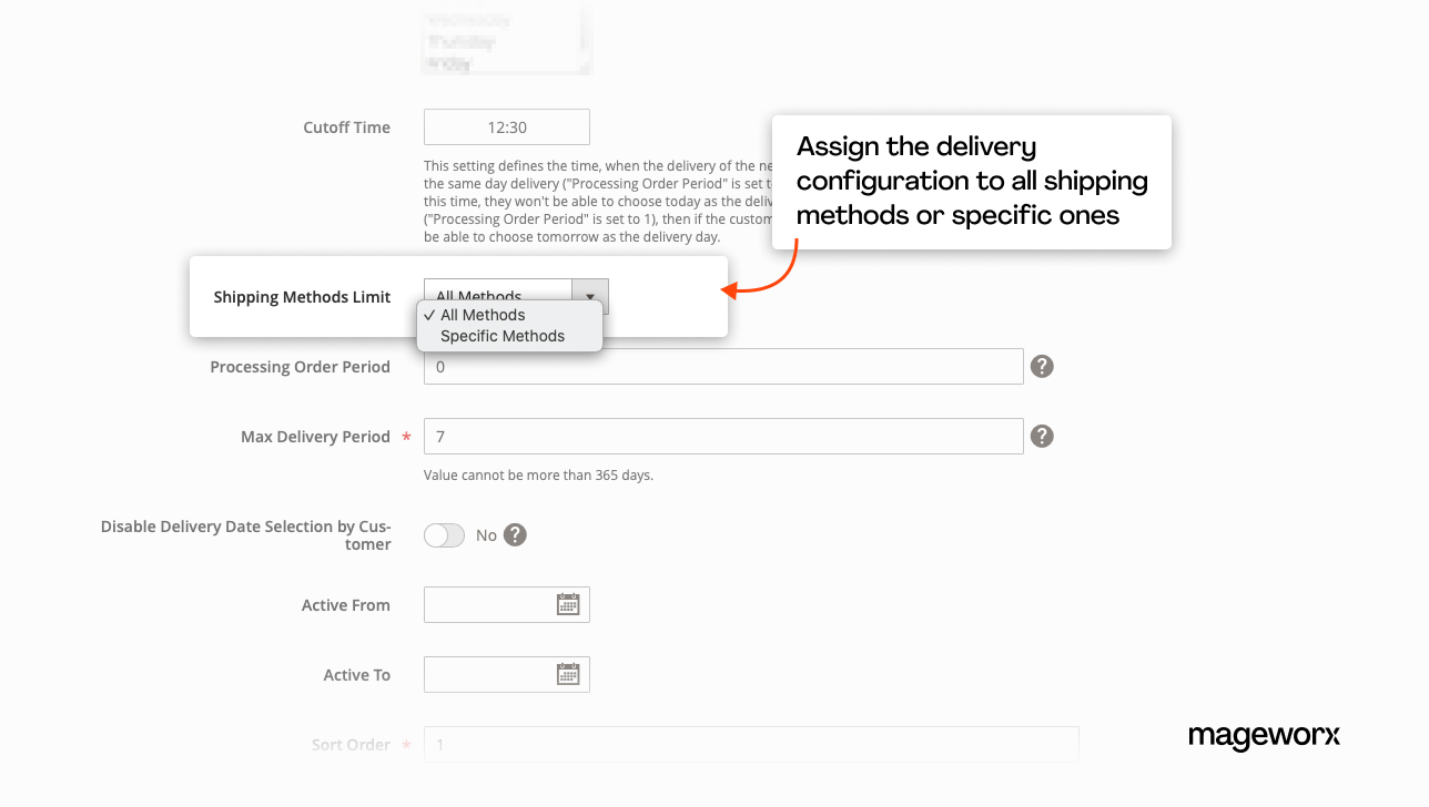 Magento Delivery Date extension: the ability to assign configuration to either all or specific shipping methods