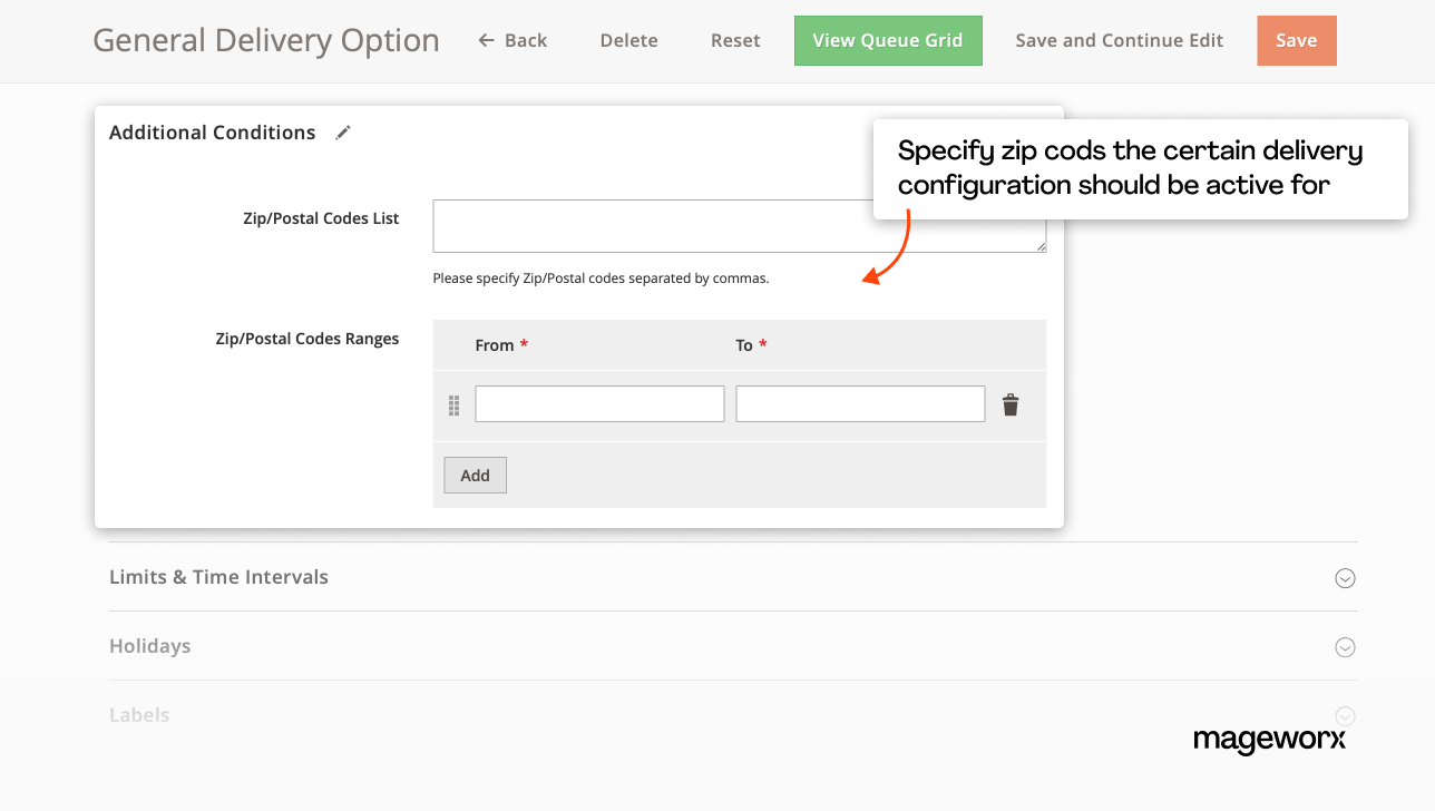 Set up the delivery configuration for certain zip codes.
