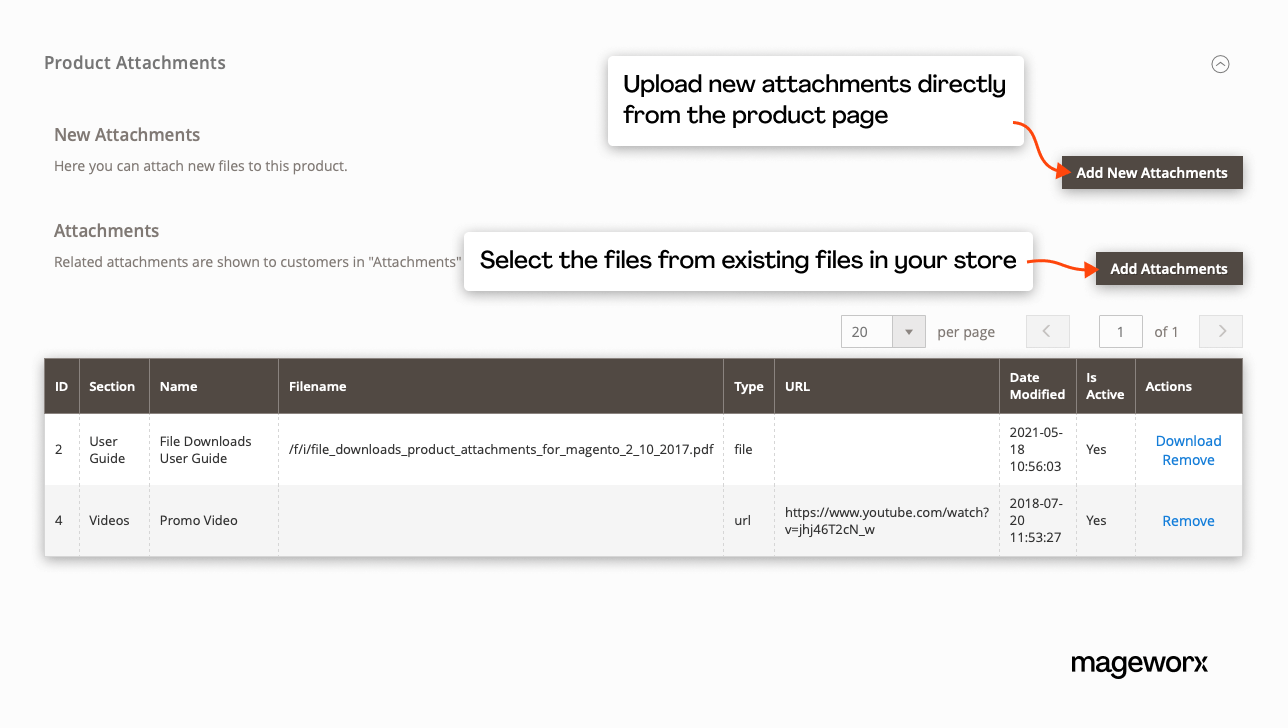 adding product attachments directly from the product page