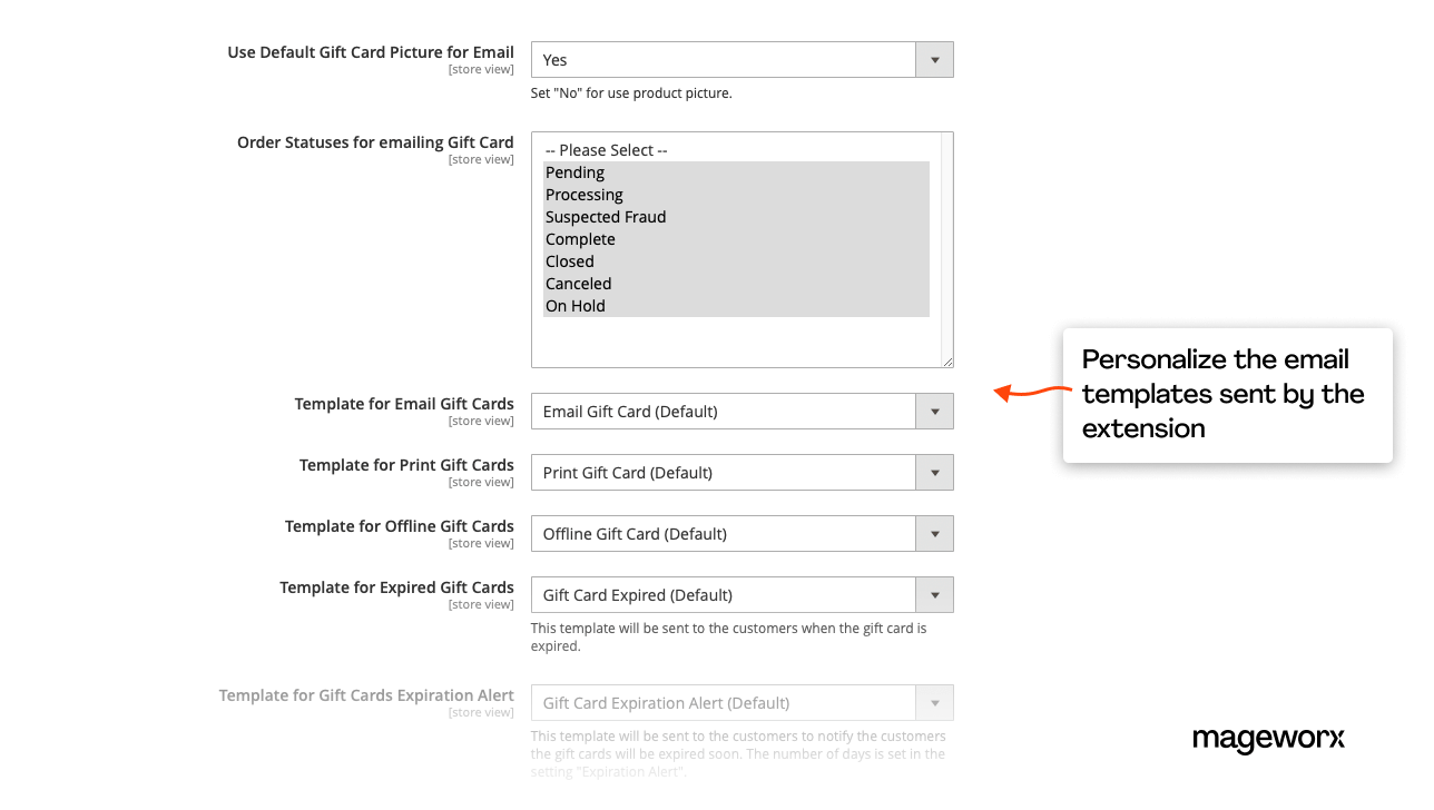 Gift Card extension for Magento 2 - email templates personalization