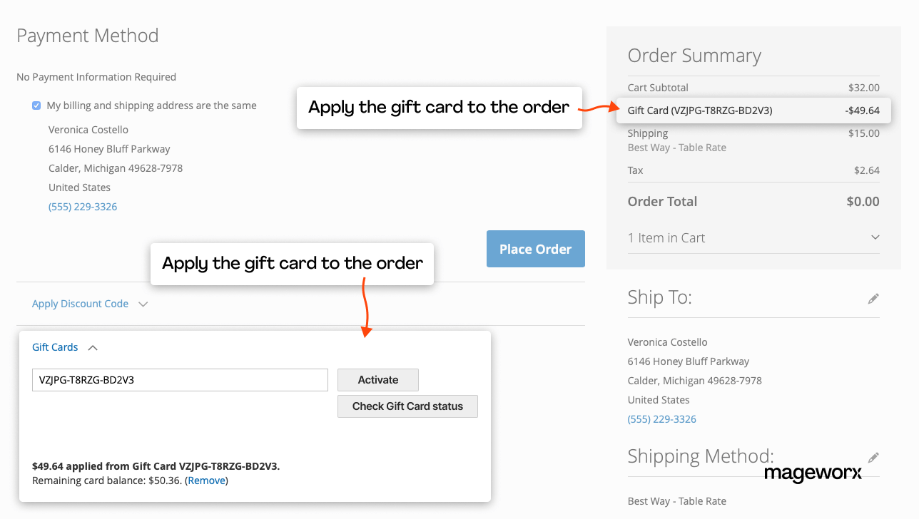 Multi-store gift card application at the checkout